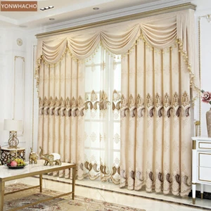 high class chenille embroidery thick beige cloth blackout curtain valance B781 - Picture 1 of 12