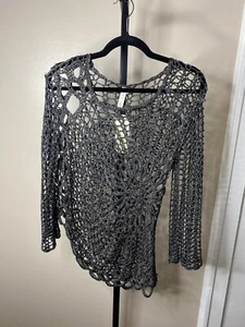 Diva Design Sweater Crochet Open Knit Silver/Black XL - Picture 1 of 3