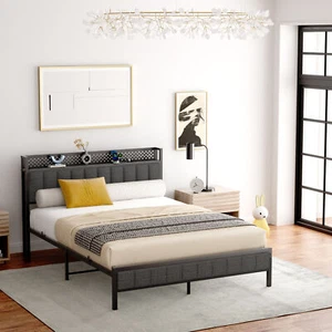 Polsterbett 90x200cm 140x200cm Doppelbett Bettgestell mit USB-Port/ LED-Licht DE - Bild 1 von 14