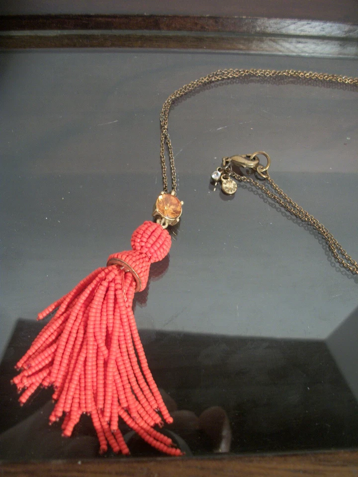 Vintage Necklace, Pendant, Ann Taylor, Orange Tassel Beaded 32 Inches - Image 1 of 1