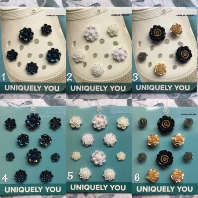 Crocs Handmade jibbitz 5-10pc rose shoe charms iridescent glitter gold roses set - Image 1 of 4