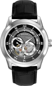 Bulova Men's Classic Sutton 96A135 Automatic Leather Strap Watch Black Dial 42mm - Picture 1 of 3