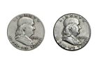 1953 D & 1963 P Franklin Half Dollar 90% Silver Very Good 2 Set Vg 50c Detailed