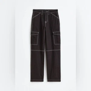 H&M Divided schwarze Cargohose weiße Nähte lässig trendy Damen Gr. 6 - Bild 1 von 6