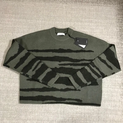 Naadam Sweater Womens Extra Small Jacquard Crew Pullover Green Black Preppy Wool - Image 1 of 4