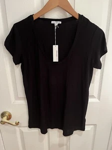 NWT Women James Perse Scoop Neck Cap Sleeve Black T-Shirt - Size 2 (Medium) - Picture 1 of 5