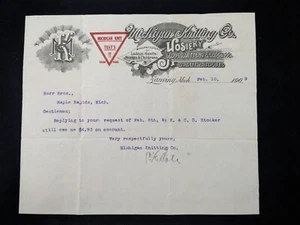 Antique 1909 MICHIGAN KNITTING CO Letterhead Hosiery Mittens Sweaters LANSING MI - Picture 1 of 5