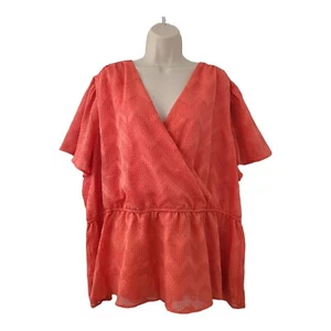 Nuevo Top Lane Bryant Talla Grande 26/28 Rosa Coral Volantes Peplum SS Imitación Envolvente  - Imagen 1 de 13