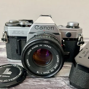Canon AE-1 SLR Film Camera w/ Canon Lens FD 50mm F1.8 & Power Winder A! - Picture 1 of 24