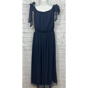 Next Shift Dress Party Navy Blue Size 14 Boho Wedding Chiffon Crinkled BNWT - Picture 1 of 8