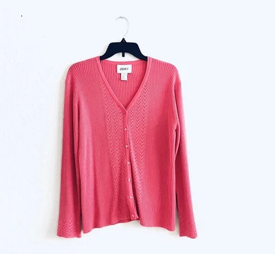 90s Vintage Jenny Cardigan Sweater Pink Ribbed V Neck Knit Women Small Boho - Изображение 1 из 4