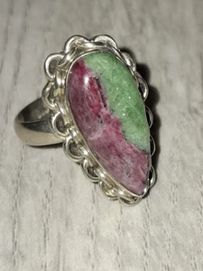 Anillo Vintage Plata Esterlina Rubí Zoisita Piedras Preciosas Talla N - Imagen 1 de 5