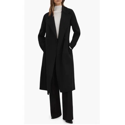Reiss Emile Belted Wool Blend Coat Black Pockets NWT $605 Size 14 Fits Big - Image 1 of 4