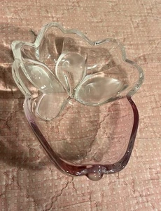 Mikasa Crystal Apple Shaped Candy dish Pink Clear Body, Frosted Leaves. - Picture 1 of 6