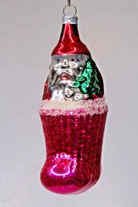 Vidrio soplado vintage SANTA en STOCKING mica adorno de Navidad Alemania - Imagen 1 de 4