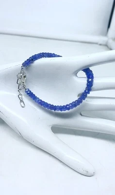 3-4 mm A++ Blauer Saphir Facettiert Rondell Edelstein Perlen Unisex Armband 6... - Bild 1 von 4