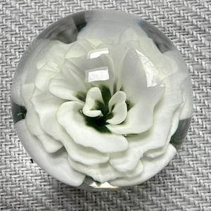 Studio Art Glass White Flower Marble Orb Signed BM Artist 1” - Picture 1 of 4