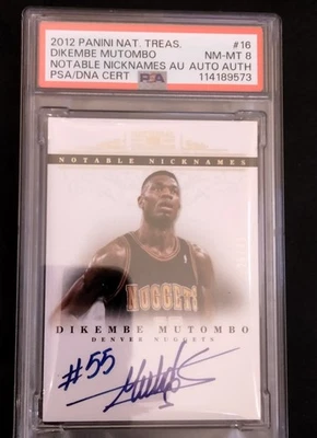 2012-13 Panini National Treasures Notable Nicknames / 49 Dikembe Mutomb Auto PSA - Image 1 of 2