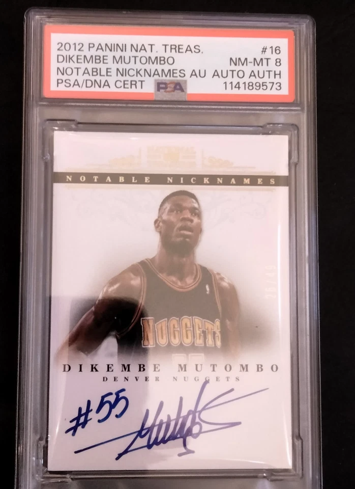 2012-13 Panini National Treasures Notable Nicknames / 49 Dikembe Mutomb Auto PSA - Image 1 of 2