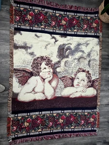 Wohndecke Engel Fransen 48x68 schwer gewebt Baumwolle viktorianisch Obst Bordüre - Bild 1 von 5