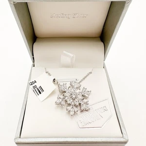Snowflake Pendant Necklace Sterling Silver 925 Swarovski Zirconia 18’ L NIB - Picture 1 of 12