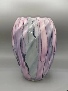 Vnt Ceramic Vase Iridescent Pink Blue Marbling Signed - Picture 1 of 4