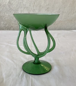Handblown White Within Green Glass Candy Dish. Modern. Intricate. Delicate - Picture 1 of 12