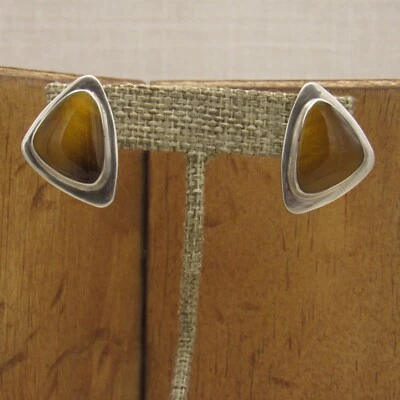 Серьги-постеры из чистого серебра и тигрового глаза из Мексики + - Изображение 1 из 4