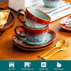 Tassen Set Rot Steingut 8/16/24-teililg 4/8/12 Personen Kaffeetassen Teetassen - Bild 1 von 6