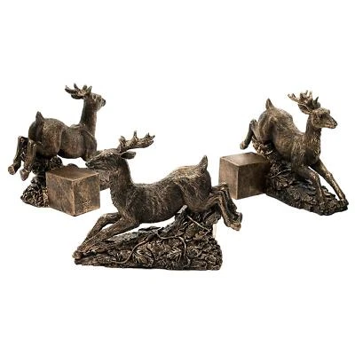 Juego de 3 pies de ciervo saltando de bronce poliresina para ornamento de pies de plantas de jardín Foto 1 de 2