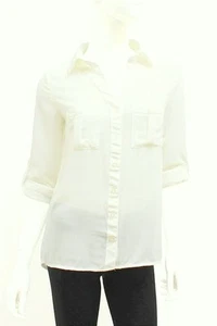Klassische Chiffon weiß transparent Knopfleiste Bluse Tasche Shirt Top S, M, L - Bild 1 von 1