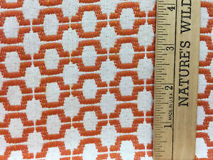 Fabric White & Orange Geometric Square Blocks Medium Weight Woven 30" Long