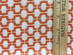 Fabric White & Orange Geometric Square Blocks Medium Weight Woven 30" Long Craft - Picture 1 of 3