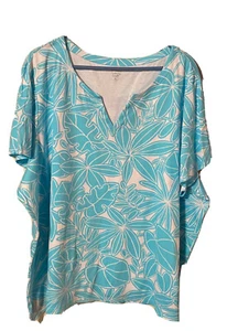 KIM ROGERS Perfectly Soft Blue V-Neck Short Sleeve Shirt Blouse Sz 3X.  TB1 - Picture 1 of 5