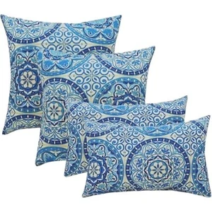 RSH Set Of 4 Blue Multi Indoor Outdoor Weather Resistant Decorative Throw Pillow - Picture 1 of 10