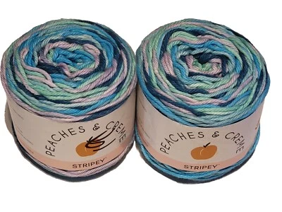 Peaches & Creme Cotton Stripey Yarn 2oz 102Yds Lot of 2 Evening Sea Blue 262017 - Image 1 of 4