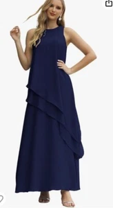 Women's Soft chiffon tiered blue evening gown Size 16 - Picture 1 of 5
