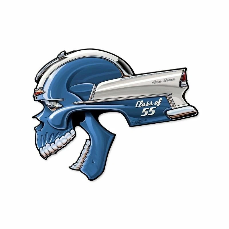 CHEVY BEL AIR CLASSIC CAR SKULL CLASS OF '55 HEAVY DUTY USA MADE METAL ADV SIGN - Image 1 of 1