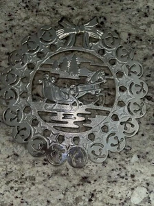 Christmas Holiday Silverplate Trivet 10" Horse Sleigh Trees Jingle Bells Italy, - Picture 1 of 8