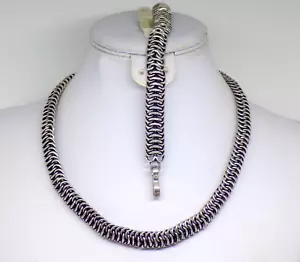 Solid Sterling Silver 925 Twisted Mesh Woven 16" Necklace & 7 3/4" Bracelet Set - Picture 1 of 8