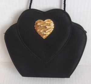Maraolo Vintage BLACK HEART FABRIC EVENING Shoulder Bag, Made In Italy - Picture 1 of 6