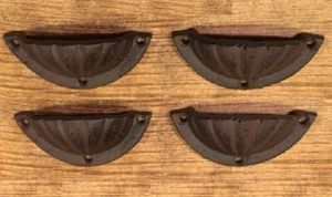 Four (4) Cast Iron Seashell Cup 4" wide Cabinet Handles Pulls (Set of Four) 0034 - Picture 1 of 24