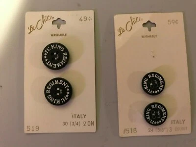 *Botones Vintage~ Negro "71 Regimiento King" ~2 tallas (3/4 o 5/8)~ Hecho en Italia Foto 1 de 2