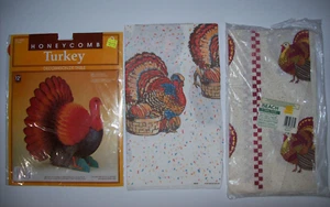 Vintage MCM Thanksgiving Dekor WABEN TÜRKEI Herzstück, plus Tischdecken - Bild 1 von 23