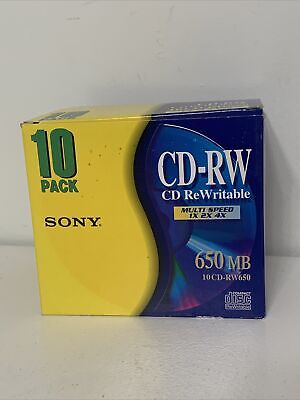 New 10 Pack Sony CD-RW650 Rewritable CDs 650 MB Multi Speed 1X 2X 4X • 19$