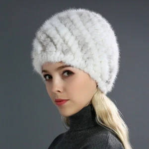 Echt Echt Echt Nerz Pelz Strickmütze Winter Warm Mütze Damen Rund Beanie Mütze - Handarbeit - Bild 1 von 24