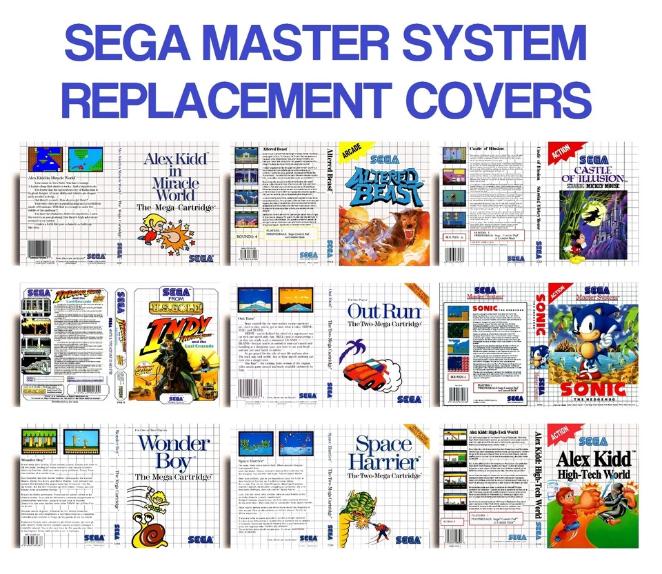 RETRO SEGA MASTER SYSTEM GAME REPLACEMENT CASE COVERS