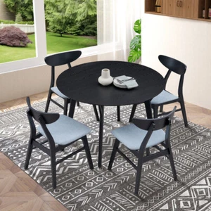 Round Wooden Dining Set Modern w/1 Table 4 Fabric Chairs, Black for Dining - Picture 1 of 18