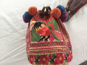 M&S Embroidered Bag Bohemian Festival Boho Style with pom poms and tassels bnwt - Picture 1 of 8