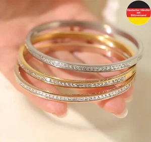 Damen Armband Armreif Modeschmuck aus Edelstahl Silber Gold Rosé Zirkonia Steine - Bild 1 von 13